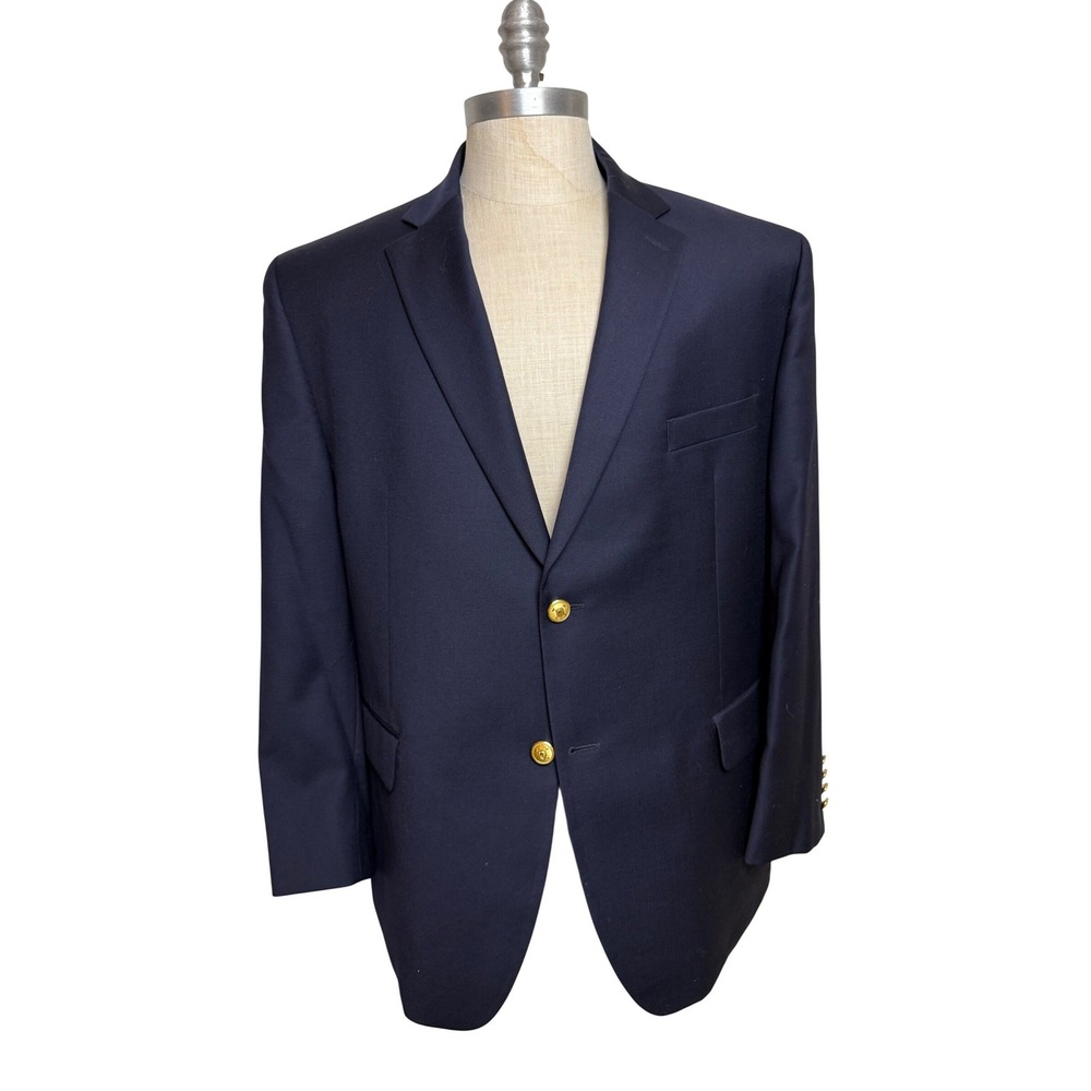 Lauren Ralph Lauren Mens 44S Navy Blue 100% Wool 2-Button Gold Crest Blazer Coat